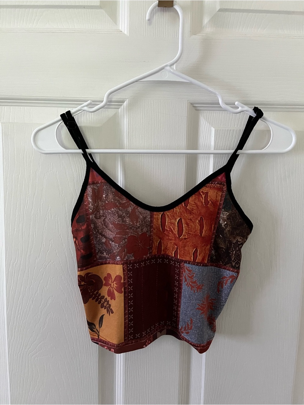 ROMWE Rust Multi Patchwork Satin Cami with Black Straps